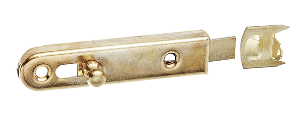 Chiavistello per mobili, con fori per viti incassate, Materiale: acciaio grezzo, superficie: ottonata, modello diritto con angolare di battuta, lunghezza: 70 mm, Larghezza: 16 mm, Larghezza chiavistello: 9 mm, Larghezza guida asta: 13,5 mm, Lunghezza guida asta: 17 mm, Numero di fori: 2, Foro: Ø4,4 mm