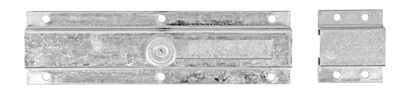 Chiavistello per porte, Materiale: acciaio grezzo, superficie: zincata galvanizzata, con strato spesso passivato, con guida asta, lunghezza: 200 mm, Larghezza: 57 mm, Larghezza chiavistello: 25 mm, Larghezza guida asta: 50 mm, Lunghezza guida asta: 58 mm, Numero di fori: 10, Foro: Ø5,5 mm