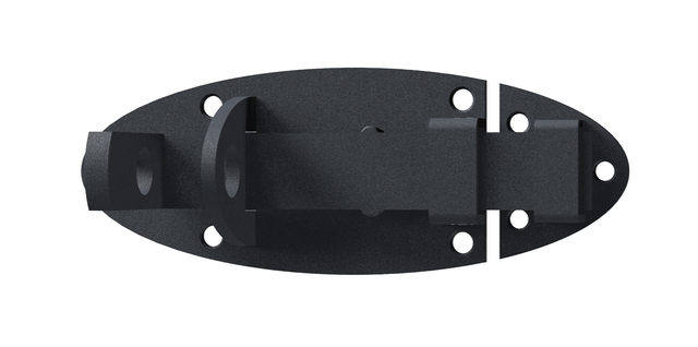 Verrou porte-cadenas Ovado avec poignée plate, avec trous de vis fraisés, Matériau: Acier, Finition: zinguée, plastifiée gris graphite, Longueur de platine: 90 mm, Largeur de platine: 44 mm, Largeur de pêne: 16 mm, Longueur de gâche: 27 mm, Nombre de trous: 4 / 3, Trou: Ø5,5 / Ø4 mm