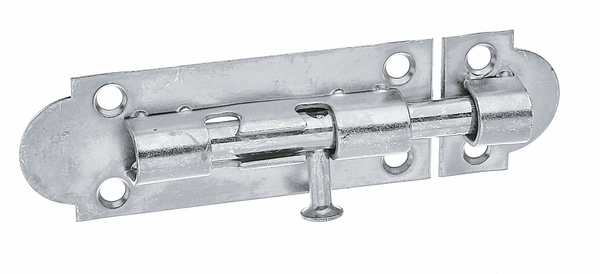 Chiavistello con asta tonda girevole, con fori per viti incassate, senza molla, Materiale: acciaio grezzo, superficie: galvanizzata, passivata a strato spesso, con guida asta fissata, Lunghezza piastra: 75 mm, Larghezza piastra: 28 mm, Perno-Ø: 7 mm, Larghezza guida asta: 22 mm, Lunghezza guida asta: 28 mm, Numero di fori: 6, Foro: Ø4,3 mm