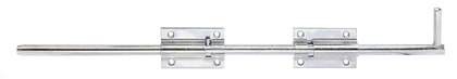 Bolzen-Stangenriegel, mit versenkten Schraublöchern, Material: Stahl roh, Oberfläche: galvanisch verzinkt, Dickschichtschutz, mit befestigter Schlaufe, Länge: 600 mm, Plattenlänge: 90 mm, Plattenbreite: 60 mm, Bolzen-Ø: 16 mm, Schlaufenbreite: 30 mm, Schlaufenlänge: 57 mm, Anzahl Löcher: 8 / 2, Loch: Ø6,5 / Ø5 mm