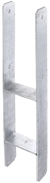 Ancre de poteau en H, Matériau: Acier brut, Finition: galvanisée, à sceller, avec marquage CE selon ETA-10/0210, Largeur d'ouverture: 121 mm, Hauteur: 300 mm, Hauteur totale: 600 mm, Profondeur: 60 mm, Épaisseur du matériau: 5,00 mm, Nombre de trous: 4, Trou: Ø11 mm