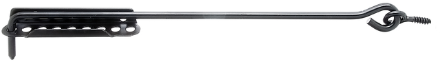 Crochet crémaillère, avec platine d'arrêt ajustable, Matériau: Acier brut, Finition: laquée noire par immersion cataphorèse, à visser, Longueur: 400 mm, Ø crochet: 8 mm, Longueur de platine: 140 mm, Nombre de trous: 2, Trou: 6,5 x 12 mm