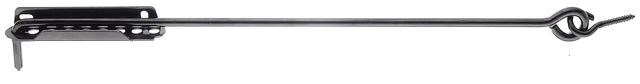 Crochet crémaillère, avec platine d'arrêt ajustable, Matériau: Acier brut, Finition: laquée noire par immersion cataphorèse, à visser, Longueur: 500 mm, Ø crochet: 8 mm, Longueur de platine: 140 mm, Nombre de trous: 2, Trou: 6,5 x 12 mm