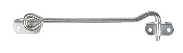 Crochet contrevent, avec platine coudée, Matériau: Acier brut, Finition: galvanisées, passivée, à visser, Longueur: 200 mm, Ø crochet: 8 mm, Nombre de trous: 4, Trou: Ø5 mm