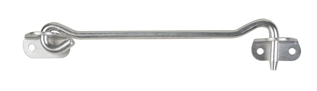 Crochet contrevent, avec platine coudée, Matériau: Acier brut, Finition: galvanisées, passivée, à visser, Longueur: 200 mm, Ø crochet: 8 mm, Nombre de trous: 4, Trou: Ø5 mm