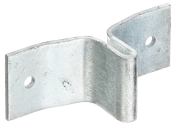 Attache pour poteau de clôture en T, Matériau: Acier brut, Finition: galvanisée à chaud, Longueur totale: 114 mm, Écartement du centre au centre du trou: 85 mm, Largeur totale: 40 mm, Épaisseur du matériau: 3,00 mm, Nombre de trous: 2, Trou: Ø7 mm, CutCase