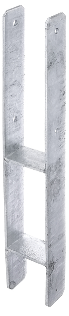 Ancre de poteau en H, Matériau: Acier brut, Finition: galvanisée, à sceller, avec marquage CE selon ETA-10/0210, Largeur d'ouverture: 81 mm, Hauteur: 300 mm, Hauteur totale: 600 mm, Profondeur: 60 mm, Épaisseur du matériau: 5,00 mm, Nombre de trous: 4, Trou: Ø11 mm