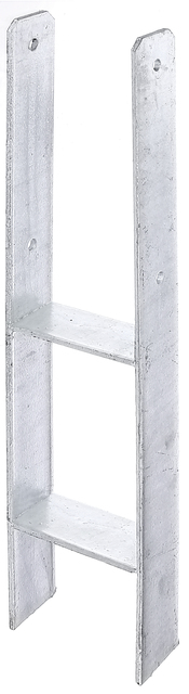Ancre de poteau en H, Matériau: Acier brut, Finition: galvanisée, à sceller, avec marquage CE selon ETA-10/0210, Largeur d'ouverture: 121 mm, Hauteur: 300 mm, Hauteur totale: 600 mm, Profondeur: 60 mm, Épaisseur du matériau: 6,00 mm, Nombre de trous: 4, Trou: Ø11 mm