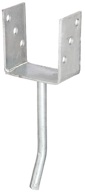 U post support with concrete anchor made of round steel, Material: raw steel, Surface: hot-dip galvanised, for setting in concrete, with CE marking in accordance with ETA-10/0210, Clear width: 101 mm, Height: 104 mm, Length of concrete anchor: 200 mm, Depth: 60 mm, Concrete anchor Ø: 16 mm, Material thickness: 4.00 mm, No. of holes: 6, Hole: Ø11 mm