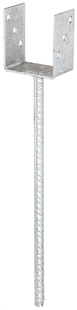 Ancre de poteau en U tige à sceller extra longue en acier cannelé, Matériau: Acier brut, Finition: galvanisée, à sceller, Largeur d'ouverture: 91 mm, Hauteur: 100 mm, Longueur de l'ancrage de béton: 400 mm, Profondeur: 60 mm, ø ancrage: 16 mm, Épaisseur du matériau: 4,00 mm, Nombre de trous: 6, Trou: Ø11 mm