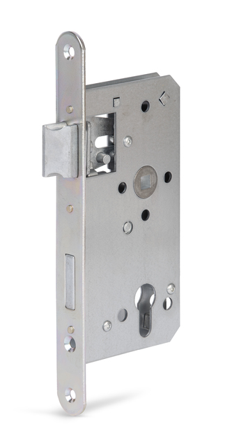 Serrure à encastrer spécial pour portails à cadre, Modèle lourd et stable pour l'extérieur., Toutes les pièces intérieures sont inoxydables par procédé de galvanisation., avec trous de vis fraisés, Matériau: Acier brut, Finition: galvanisée, Hauteur du boîtier de serrure: 167 mm, Profondeur du boîtier de serrure: 85 mm, Distance axe: 55 mm, Entre axe: 72 mm, Largeur de la têtière: 24 mm, Hauteur de la têtière: 235 mm, Description de l'article: sans gâche, Pêne: 13 / 25 mm, Barillet: 8 x 8 mm