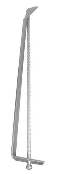 Arpione d'ancoraggio, Materiale: acciaio grezzo, superficie: zincata a fuoco, Larghezza della superficie di appoggio inferiore: 109 mm, Lunghezza totale dell'arpione d'ancoraggio: 637 mm, Larghezza della superficie di appoggio superiore: 50 mm, Lunghezza totale del piolo: 700 mm, Chiodo del terreno Ø: 12 mm, Acciaio piatto: 40 x 5 mm, Foro: Ø9 / Ø16 mm