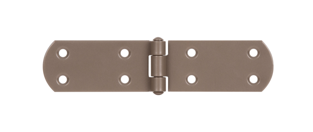 DURAVIS® Box hinge, with riveted pin, with countersunk screw holes, Material: steel, blue galvanised, Surface: pearl beige duplex-coated RAL 1035, Length: 156 mm, Width: 35 mm, Material thickness: 2.00 mm, No. of holes: 8, Hole: Ø5.5 mm, 20-year warranty against rusting through