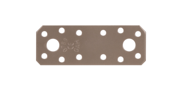 DURAVIS® Flachverbinder, Material: Stahl, sendzimirverzinkt, Oberfläche: perlbeige duplexbeschichtet RAL 1035, mit Kennzeichnung nach EN 14545, Länge: 96 mm, Breite: 35 mm, Materialstärke: 2,50 mm, Anzahl Löcher: 2 / 12, Loch: Ø11 / Ø5 mm, 20 Jahre Garantie gegen Durchrosten