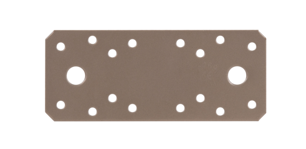 DURAVIS® Flachverbinder, Material: Stahl, sendzimirverzinkt, Oberfläche: perlbeige duplexbeschichtet RAL 1035, mit Kennzeichnung nach EN 14545, Länge: 133 mm, Breite: 55 mm, Materialstärke: 2,50 mm, Anzahl Löcher: 2 / 16, Loch: Ø11 / Ø5 mm, 20 Jahre Garantie gegen Durchrosten