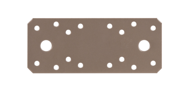 DURAVIS® Platine d'assemblage, Matériau: Acier, galvanisé Sendzimir, Finition: double plastification beige perle RAL 1035, avec marquage selon EN 14545, Longueur: 133 mm, Largeur: 55 mm, Épaisseur du matériau: 2,50 mm, Nombre de trous: 2 / 16, Trou: Ø11 / Ø5 mm, Garantie de 20 ans contre l'oxydation