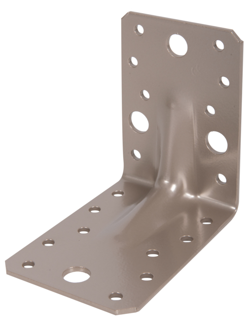DURAVIS® Heavy-duty angle bracket reinforced, Material: steel, sendzimir galvanised, Surface: pearl beige duplex-coated RAL 1035, with CE marking in accordance with ETA-08/0165, Depth: 90 mm, Height: 90 mm, Width: 65 mm, Material thickness: 2.50 mm, No. of holes: 4 / 18, Hole: Ø11 / Ø5 mm, 20-year warranty against rusting through