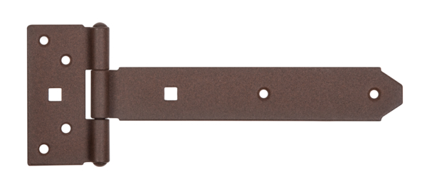 DURAVIS® Kreuzgehänge, mit vernietetem Stift, Material: Stahl, blau verzinkt, Oberfläche: rostbraun duplexbeschichtet, Bandlänge: 192 mm, Scharnierbreite: 45 mm, Scharnierlänge: 90 mm, Bandbreite: 34 mm, Materialstärke: 2,00 mm, Anzahl Löcher: 6 / 2, Loch: Ø6,5 / 9 x 9 mm, 20 Jahre Garantie gegen Durchrosten, CutCase