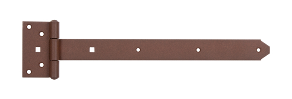 DURAVIS® Kreuzgehänge, mit vernietetem Stift, Material: Stahl, blau verzinkt, Oberfläche: rostbraun duplexbeschichtet, Bandlänge: 391 mm, Scharnierbreite: 59 mm, Scharnierlänge: 103 mm, Bandbreite: 40 mm, Materialstärke: 3,50 mm, Anzahl Löcher: 7 / 2, Loch: Ø6,5 / 9 x 9 mm, 20 Jahre Garantie gegen Durchrosten