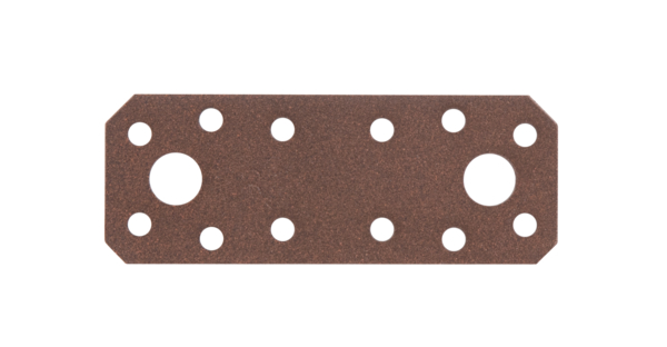 DURAVIS® Flachverbinder, Material: Stahl, sendzimirverzinkt, Oberfläche: rostbraun duplexbeschichtet, mit Kennzeichnung nach EN 14545, Länge: 96 mm, Breite: 35 mm, Materialstärke: 2,50 mm, Anzahl Löcher: 2 / 12, Loch: Ø11 / Ø5 mm, 20 Jahre Garantie gegen Durchrosten