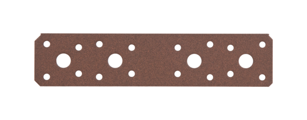 DURAVIS® Flachverbinder, Material: Stahl, sendzimirverzinkt, Oberfläche: rostbraun duplexbeschichtet, mit Kennzeichnung nach EN 14545, Länge: 180 mm, Breite: 40 mm, Materialstärke: 3,00 mm, Anzahl Löcher: 4 / 16, Loch: Ø11 / Ø5 mm, 20 Jahre Garantie gegen Durchrosten