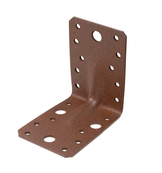 DURAVIS® Schwerlast-Winkelverbinder mit Sicke, Material: Stahl, sendzimirverzinkt, Oberfläche: rostbraun duplexbeschichtet, mit CE-Kennzeichnung nach ETA-08/0165, Tiefe: 90 mm, Höhe: 90 mm, Breite: 65 mm, Materialstärke: 2,50 mm, Anzahl Löcher: 4 / 18, Loch: Ø11 / Ø5 mm, 20 Jahre Garantie gegen Durchrosten