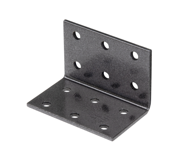 DURAVIS® Lochplattenwinkel, Material: Stahl, sendzimirverzinkt, Oberfläche: schwarzdiamant duplexbeschichtet, mit CE-Kennzeichnung nach ETA-08/0165, Tiefe: 40 mm, Höhe: 40 mm, Breite: 60 mm, Materialstärke: 2,50 mm, Anzahl Löcher: 12, Loch: Ø5 mm, 20 Jahre Garantie gegen Durchrosten