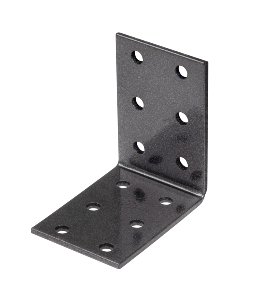 DURAVIS® Lochplattenwinkel, Material: Stahl, sendzimirverzinkt, Oberfläche: schwarzdiamant duplexbeschichtet, mit CE-Kennzeichnung nach ETA-08/0165, Tiefe: 60 mm, Höhe: 60 mm, Breite: 40 mm, Materialstärke: 2,50 mm, Anzahl Löcher: 12, Loch: Ø5 mm, 20 Jahre Garantie gegen Durchrosten
