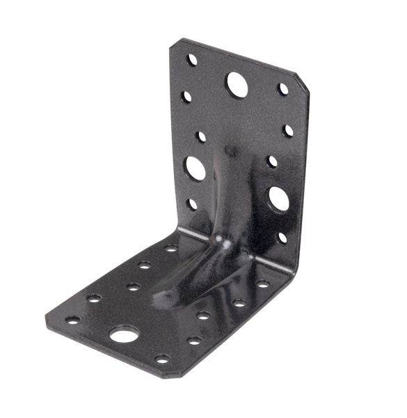 DURAVIS® Schwerlast-Winkelverbinder mit Sicke, Material: Stahl, sendzimirverzinkt, Oberfläche: schwarzdiamant duplexbeschichtet, mit CE-Kennzeichnung nach ETA-08/0165, Tiefe: 90 mm, Höhe: 90 mm, Breite: 65 mm, Materialstärke: 2,50 mm, Anzahl Löcher: 4 / 18, Loch: Ø11 / Ø5 mm, 20 Jahre Garantie gegen Durchrosten