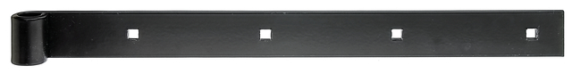 Penture bout droit, Matériau: Acier brut, Finition: plastifiée noire, Longueur: 400 mm, ø gond: 14 mm, Largeur: 35 mm, Nombre de trous: 4, Trou: 7,5 x 7,5 mm, Garantie de 15 ans contre l'oxydation