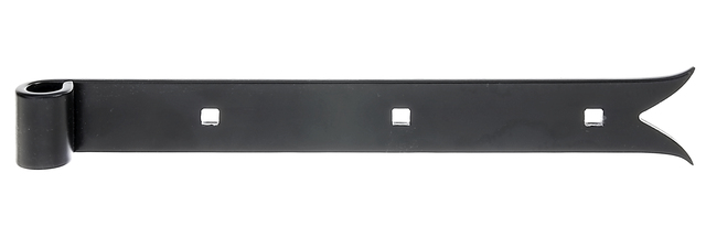 Penture bout queue de carpe, Matériau: Acier brut, Finition: plastifiée noire, Longueur: 300 mm, ø gond: 14 mm, Largeur: 35 mm, Largeur de la queue de la carpe: 45 mm, Nombre de trous: 3, Trou: 7,5 x 7,5 mm