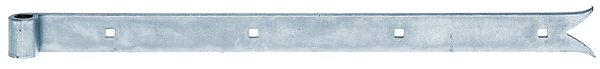 Zawias pasowy prosty, zakończenie ozdobne, materiał: stal surowa, powierzchnia: ocynkowana galwanicznie, pasywowana na niebiesko, Długość: 500 mm, Średnica rolki: 14 mm, Szerokość: 35 mm, Szerokość ogona karpia: 45 mm, Liczba otworów: 4, Otwór: 7,5 x 7,5 mm