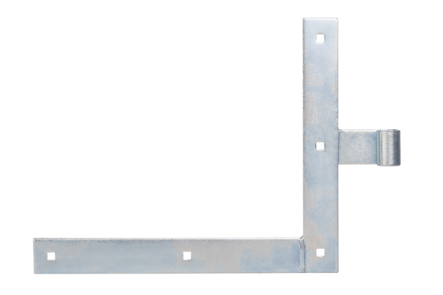 Penture équerre bout droit, Matériau: Acier brut, Finition: zinguée, Hauteur: 250 mm, Longueur: 300 mm, ø gond: 14 mm, Largeur: 35 mm, Entraxe entre le milieu de la penture et le milieu du gond: 68 mm, Description de l'article: haut, Épaisseur du matériau: 4,00 mm, Nombre de trous: 5, Trou: 7,5 x 7,5 mm