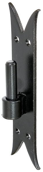 Skobel na płytce, typ DI, Zakończenie ozdobne, materiał: stal surowa, powierzchnia: nanoszony elektroforetycznie czarny lakier zanurzeniowy, Rozmiar trzpienia-Ø: 14 mm, Odstęp trzpień – płyta: 11 mm, Wysokość płyty: 205 mm, Szerokość płyty: 54 mm, Długość trzpienia: 45 mm, Grubość materiału: 5,00 mm, Ilość otworów: 4, Otwór: Ø8 mm