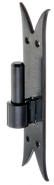 Skobel na płytce, typ DI, Zakończenie ozdobne, materiał: stal surowa, powierzchnia: nanoszony elektroforetycznie czarny lakier zanurzeniowy, Rozmiar trzpienia-Ø: 16 mm, Odstęp trzpień – płyta: 13 mm, Wysokość płyty: 205 mm, Szerokość płyty: 54 mm, Długość trzpienia: 45 mm, Grubość materiału: 5,00 mm, Ilość otworów: 4, Otwór: Ø8 mm