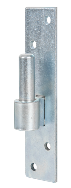 Skobel na płytce, typ DI, materiał: stal surowa, powierzchnia: ocynkowana galwanicznie, pasywowana na niebiesko, Rozmiar trzpienia-Ø: 16 mm, Odstęp trzpień – płyta: 13 mm, Wysokość płyty: 180 mm, Szerokość płyty: 40 mm, Długość trzpienia: 45 mm, Grubość materiału: 5,00 mm, Ilość otworów: 4, Otwór: Ø8 mm