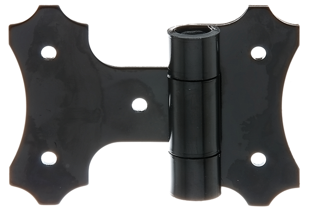 Charnière de volet, Matériau: Acier brut, Finition: phosphatée au zinc, plastifiée noire, Longueur: 94 mm, Distance bord extérieur - centre du rouleau: 82 mm, Distance bord extérieur - début du rouleau: 48 mm, Épaisseur du matériau: 4,00 mm, Nombre de trous: 5, Trou: Ø6 mm, CutCase