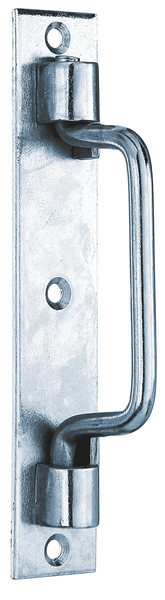 Uchwyt do bram, typ St. Etienne, z wpuszczonymi otworami na śruby, materiał: stal surowa, powierzchnia: ocynkowana galwanicznie, pasywowana na niebiesko, Długość: 160 mm, Szerokość: 30 mm, Średnica uchwytu: 7 mm, Ilość otworów: 3, Otwór: Ø5,5 mm