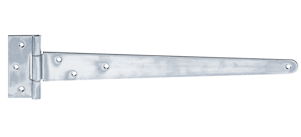 Penture anglaise, avec trous de vis fraisés, avec goupille non rivetée, Matériau: Acier brut, Finition: zinguée, Longueur de penture: 397 mm, Largeur de charnière: 40 mm, Longueur de charnière: 90 mm, Largeur de penture: 46 mm, Épaisseur du matériau: 2,50 mm, Nombre de trous: 7, Trou: Ø6 mm