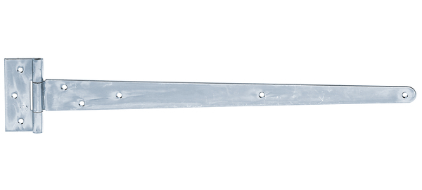 Penture anglaise, avec trous de vis fraisés, avec goupille non rivetée, Matériau: Acier brut, Finition: zinguée, Longueur de penture: 495 mm, Largeur de charnière: 40 mm, Longueur de charnière: 90 mm, Largeur de penture: 46 mm, Épaisseur du matériau: 2,50 mm, Nombre de trous: 8, Trou: Ø6 mm