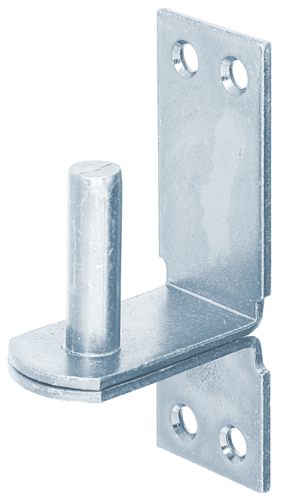 Gond sur platine Crochet DII, avec trous de vis fraisés, Matériau: Acier brut, Finition: galvanisée passivée, Distance axe-Ø: 16 mm, Entraxe axe - platine: 28 mm, Hauteur de platine: 113 mm, Largeur de platine: 40 mm, Longueur axe: 45 mm, Épaisseur du matériau: 4,00 mm, Nombre de trous: 4, Trou: Ø7 mm
