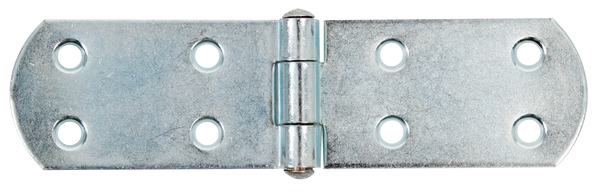 Charnière de malle, avec goupille rivetée, avec trous de vis fraisés, Matériau: Acier brut, Finition: zinguée, Longueur: 135 mm, Largeur: 35 mm, Épaisseur du matériau: 2,00 mm, Nombre de trous: 8, Trou: Ø5,5 mm, Article France
