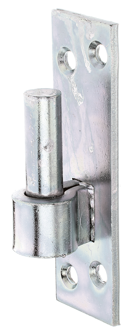 Gond sur platine Crochet DI, type Allemagne du sud, avec trous de vis fraisés, Matériau: Acier brut, Finition: galvanisée passivée, Distance axe-Ø: 16 mm, Entraxe axe - platine: 13 mm, Hauteur de platine: 133 mm, Largeur de platine: 40 mm, Longueur axe: 45 mm, Épaisseur du matériau: 5,00 mm, Nombre de trous: 4, Trou: Ø8,5 mm