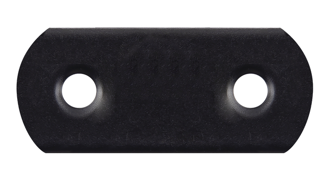 Platine d'assemblage avec bouts arrondis, avec trous de vis fraisés, Matériau: Acier brut, Finition: zinguée, plastifiée noire, Largeur: 16 mm, Longueur: 37 mm, Épaisseur du matériau: 1,50 mm, Nombre de trous: 2, Trou: Ø4,5 mm, Garantie de 15 ans contre l'oxydation, CutCase
