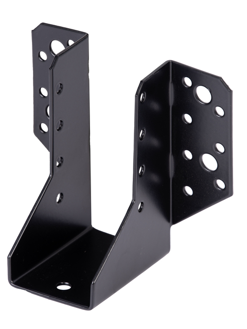 Support U Ailes extérieures, Matériau: Acier brut, Finition: zinguée, plastifiée noire, avec marquage CE selon ETA-08/0171, Largeur d'ouverture: 45 mm, Hauteur: 110 mm, Largeur totale: 115 mm, Épaisseur du matériau: 2,00 mm, Nombre de trous: 4 / 22, Trou: Ø9 / Ø5 mm, Garantie de 15 ans contre l'oxydation, CutCase