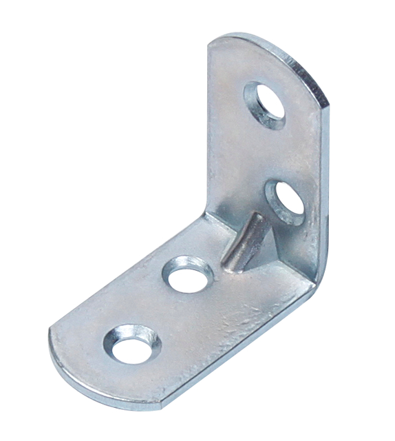 Équerre de chaise renforcée avec bouts arrondis, avec trous de vis fraisés, Matériau: Acier brut, Finition: zinguée, Largeur: 30 mm, Hauteur: 30 mm, Profondeur: 16 mm, Épaisseur du matériau: 2,00 mm, Nombre de trous: 4, Trou: Ø4,2 mm, CutCase