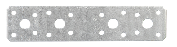 Platine d'assemblage, Matériau: Acier brut, Finition: galvanisée Sendzimir, avec marquage selon EN 14545, Longueur: 180 mm, Largeur: 40 mm, Épaisseur du matériau: 3,00 mm, Nombre de trous: 4 / 16, Trou: Ø11 / Ø5 mm, CutCase