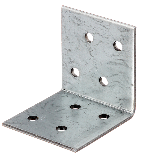 Angle bracket, Material: raw steel, Surface: sendzimir galvanised, Depth: 40 mm, Height: 40 mm, Width: 40 mm, Material thickness: 2.00 mm, No. of holes: 8, Hole: Ø5 mm, CutCase