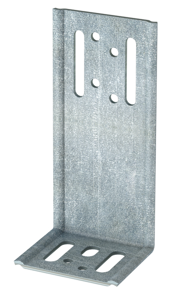 Équerre de bardage, Matériau: Acier brut, Finition: galvanisée Sendzimir, Profondeur: 53 mm, Hauteur: 138 mm, Largeur: 66 mm, Épaisseur du matériau: 2,50 mm, Nombre de trous: 1 / 2 / 2 / 6, Trou: 8,5 x 15 / 8,5 x 30 / 6,5 x 40 / Ø5,5 mm, CutCase